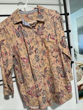 Lands' End Tan Paisley Button-Down Shirt